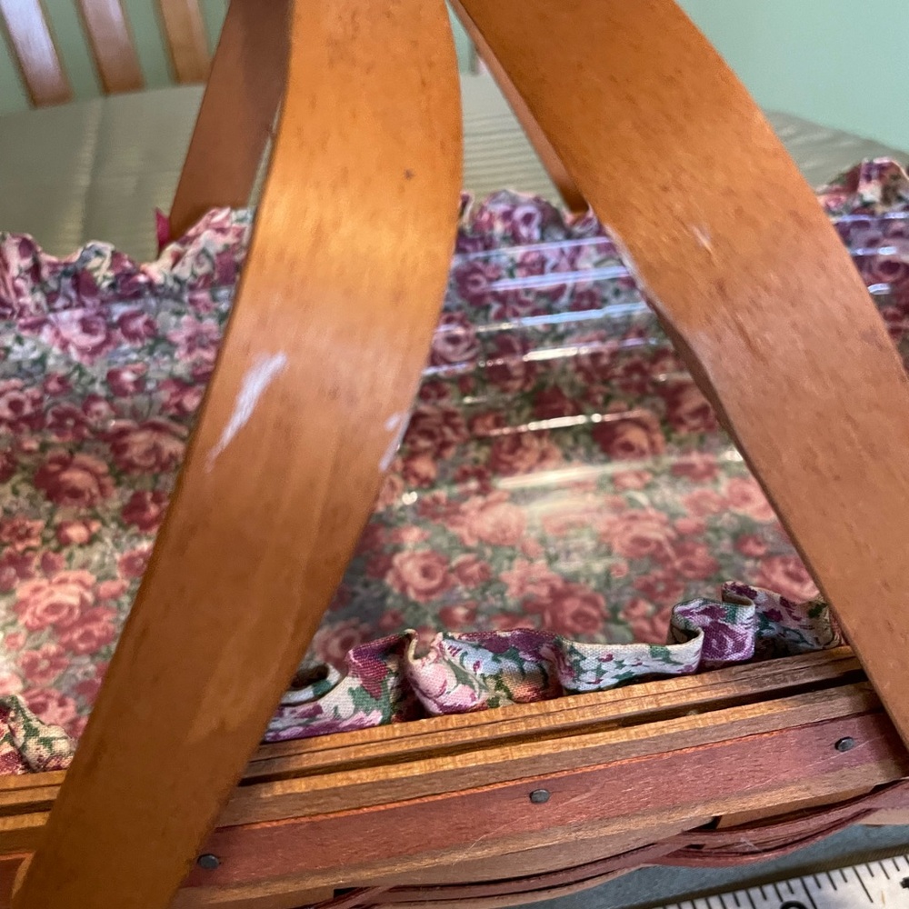 Longaberger Wood Basket with Pink Floral Fabric Liner - Picture 6 of 14